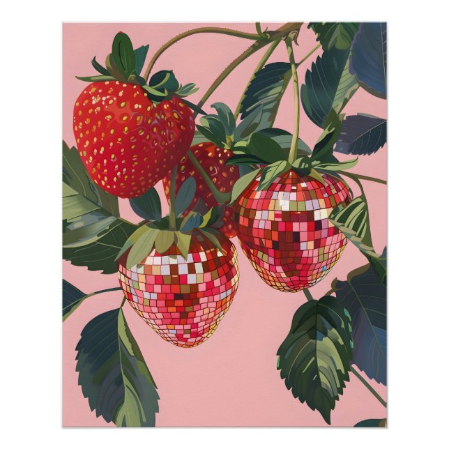 Disco Ball Strawberries Poster Wall Print (Front)