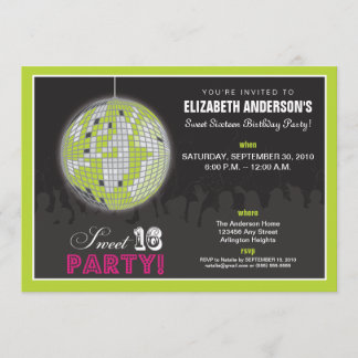 Disco Ball Sweet 16 Birthday Party Invite (lime)