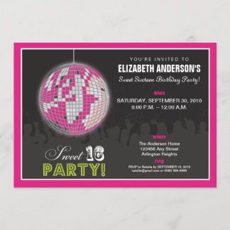 Disco Ball Sweet 16 Birthday Party Invite (pink)