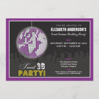 Disco Ball Sweet 16 Birthday Party Invite (purple)