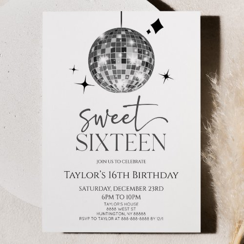 Disco Ball Sweet Sixteen 16th Birthday Party Invitation