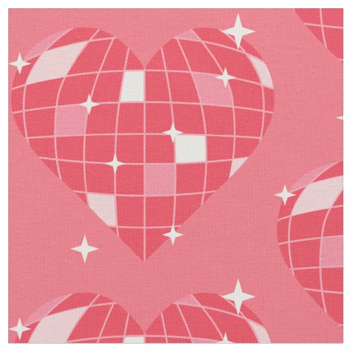 disco ball valentine 1970s pink heart fabric
