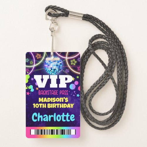 Disco Ball VIP Backstage Pass Birthday Lanyard Badge