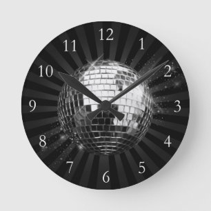 Disco Ball w/Black Background Round Clock
