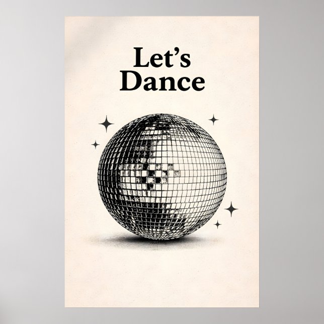 Disco Ball Wall Art, Retro 70s Music Poster (Front)