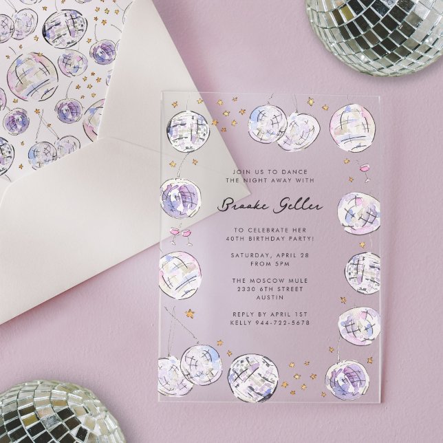Disco Ball Watercolor Birthday Party Acrylic Invitations (Disco Ball Watercolor Birthday Party Acrylic Invitations)