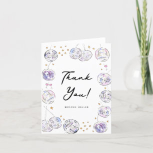Disco Ball Watercolor Birthday Party Folded Letterpress Thank You Card