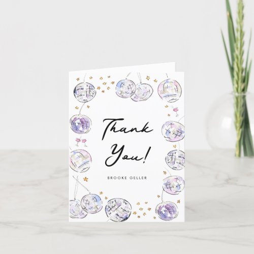Disco Ball Watercolor Birthday Party Folded Thank You Card