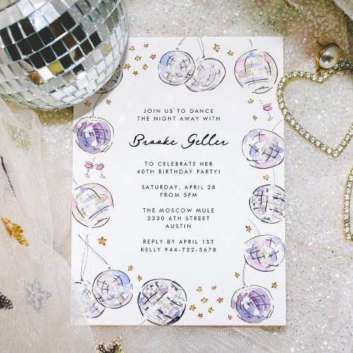 Disco Ball Watercolor Birthday Party Invitation