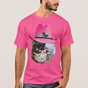 Disco Ball Wearing Pink Cowboy Hat Club Retro 1 T-Shirt