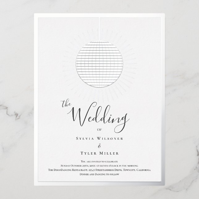 Disco Ball Wedding Foil Invitation Postcard (Front)