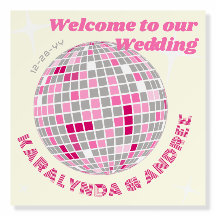 Disco Ball Wedding Welcome Sign Hot Pink