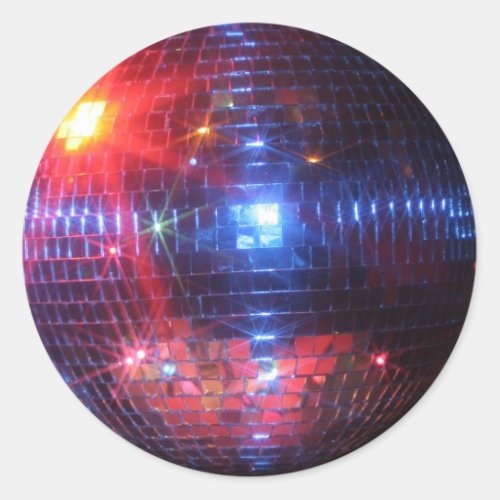 Disco ball with laser beams classic round sticker
