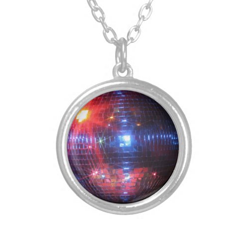 Disco ball with laser beams silver plated necklace