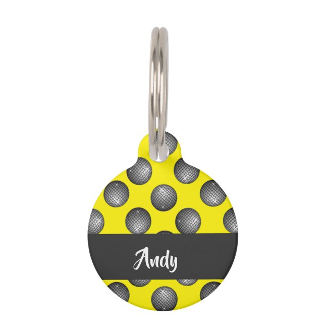 Disco ball yellow pattern pet ID tag (Front)