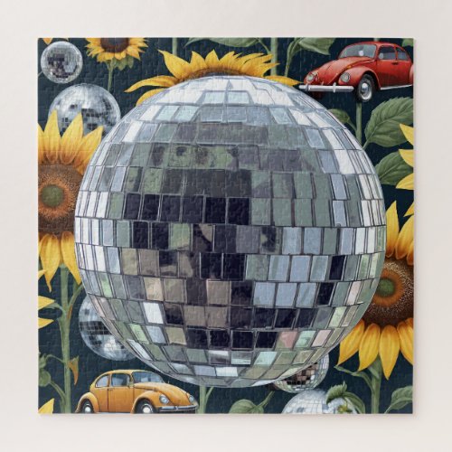 Disco Balls and Sunflowers with Vintage Bugs Jigsaw Puzzle