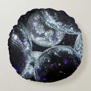 Disco Balls: Dark Party Atmosphere Round Pillow