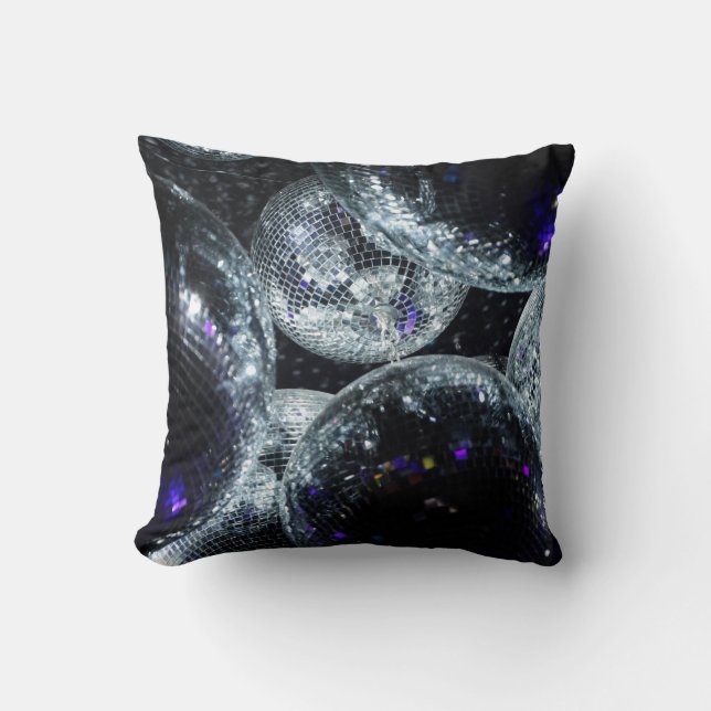 Disco Balls: Dark Party Atmosphere Throw Pillow (Front)