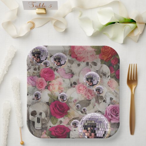 Disco Balls Skulls and Roses Paper Plates