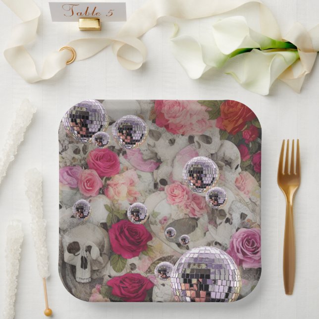 Disco Balls Skulls and Roses Paper Plates (Wedding)