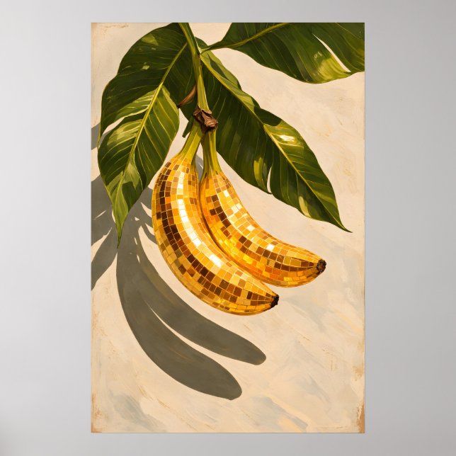 Disco Banana Poster, Retro Funky Fruit Wall Art (Front)