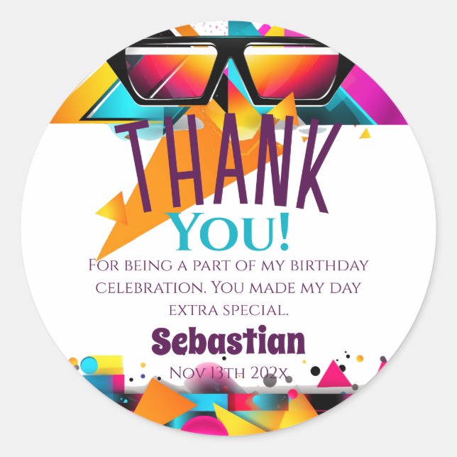 Disco Birthday Party Favor Classic Round Sticker (Front)