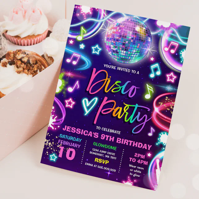 Disco Birthday Party Neon Glow Disco Dance Party Invitation Zazzle 5618