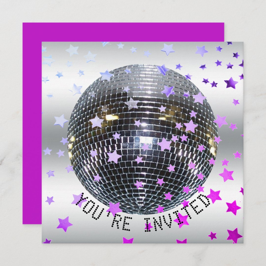 Disco Birthday Purple | Retro 70s Disco Party Invitation | Zazzle