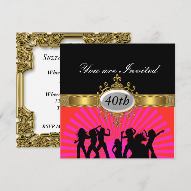 Disco  Black  Birthday Party Glamour Invitation (Front/Back)