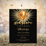 Disco black gold 50th birthday budget invitation<br><div class="desc">A 50th party invitation. A black background deecorated with a golden disco ball. Text: Let's Party! Personalize and add a name and party details. The name is written with a hand lettered style script. 

1 sheet = 1 invitation printed edge to edge. a</div>