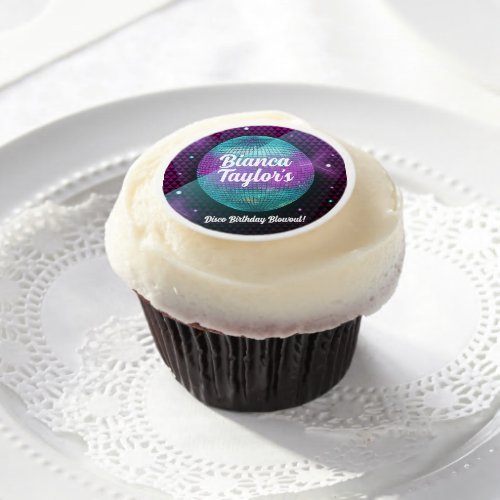 Disco Blowout Purple and Pink Birthday Party Edible Frosting Rounds