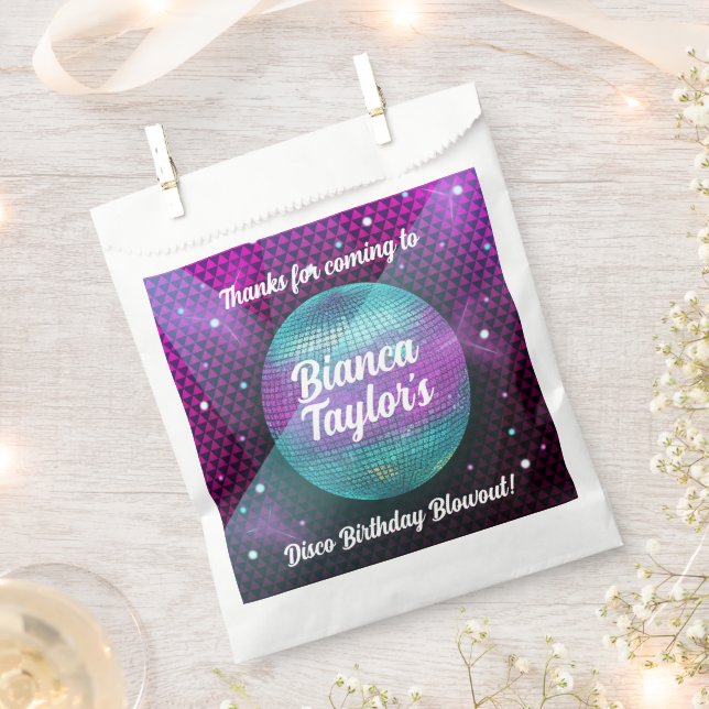 Disco Blowout Purple and Pink Birthday Party Favor Bag (Clipped)