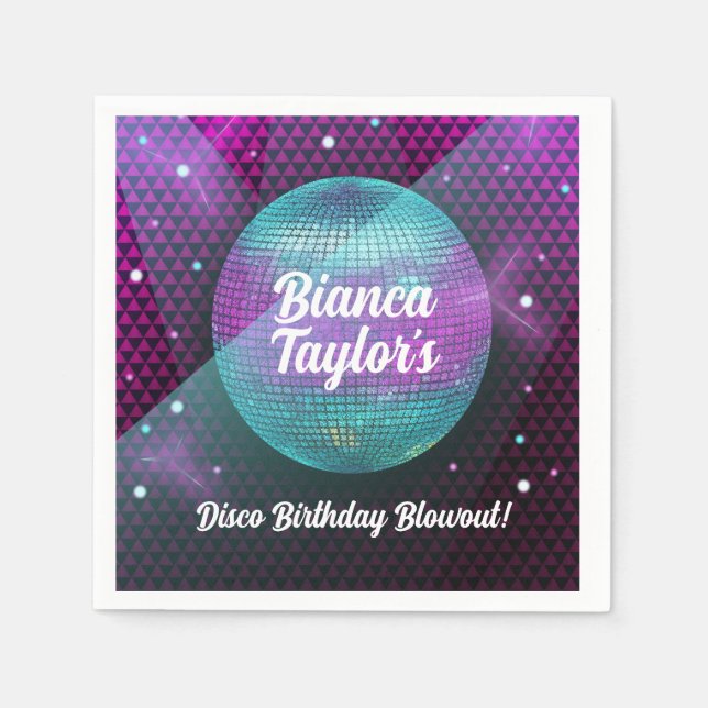 Disco Blowout Purple and Pink Birthday Party Napkins (Front)