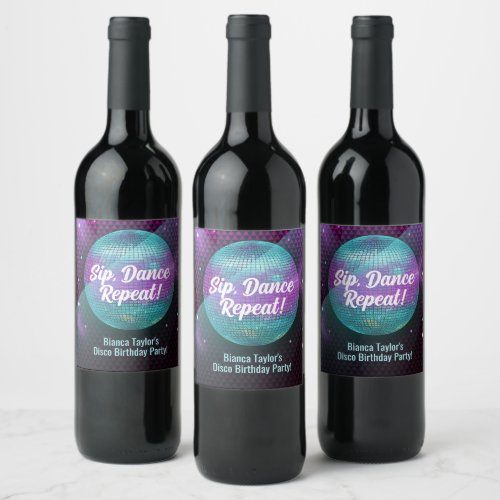 Disco Blowout Purple and Pink Birthday Party Wine Label