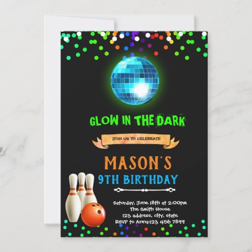 Disco bowling birthday invitation