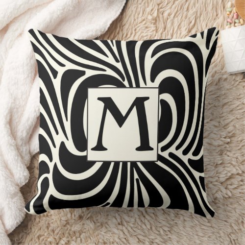 Disco Casual Black and Ivory Monogram Pillow