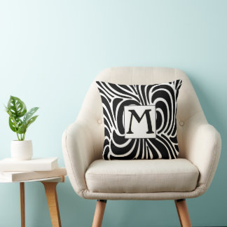 Disco Casual Black and White Monogram Pillow