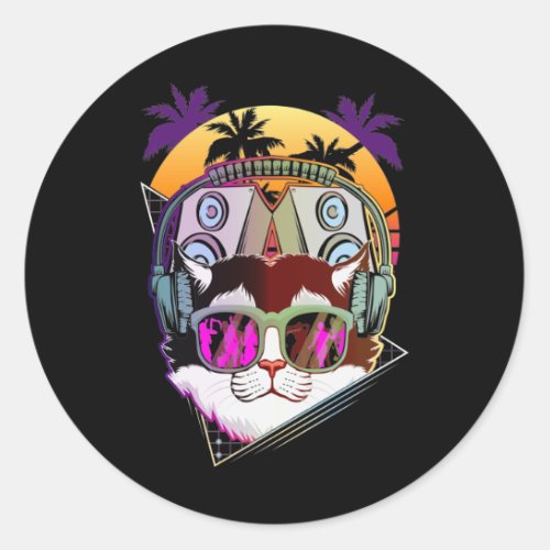 Disco Cat DJ Vaporwave Music Lover Classic Round Sticker