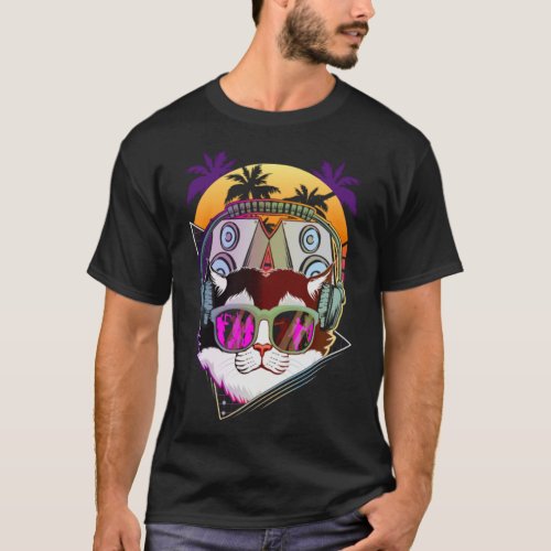 Disco Cat DJ Vaporwave Music Lover T_Shirt