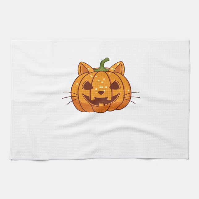 Disco Cat Jack o'Lantern Classic T-Shirt Kitchen Towel (Horizontal)