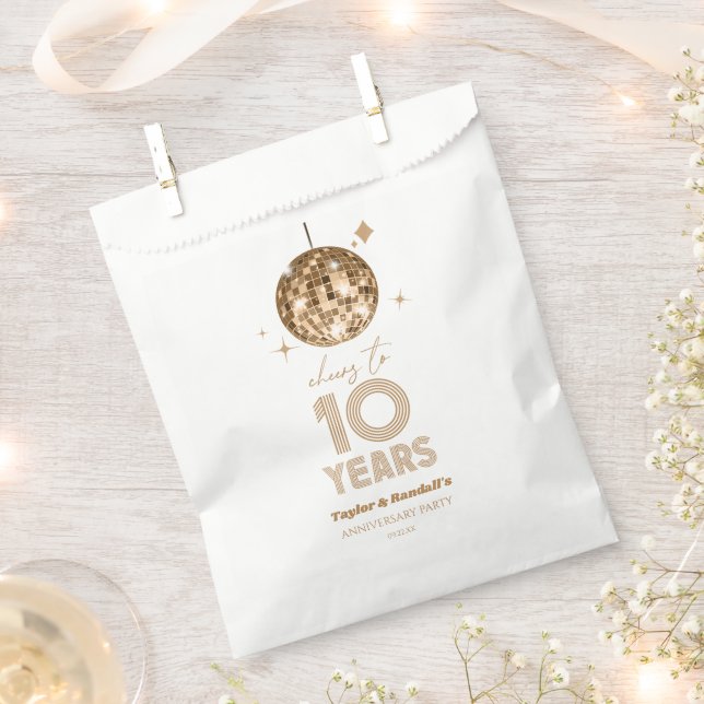 Disco Cheers 10 Years Wedding Anniversary Party Favor Bag (Clipped)