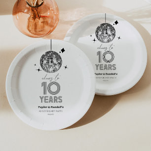 Disco Cheers 10 Years Wedding Anniversary Party Paper Plates