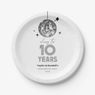 Disco Cheers 10 Years Wedding Anniversary Party Paper Plates