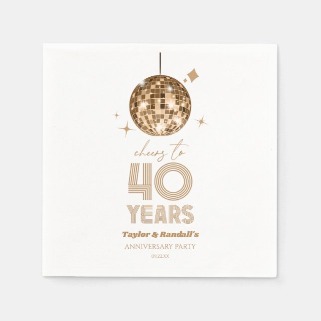 Disco Cheers 40 Years Wedding Anniversary Party Napkins (Front)