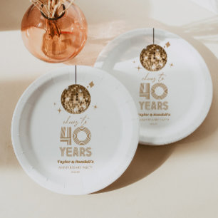 Disco Cheers 40 Years Wedding Anniversary Party Paper Plates