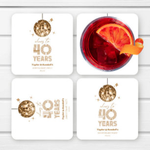 Disco Cheers 40 Years Wedding Anniversary Party Square Paper Coaster