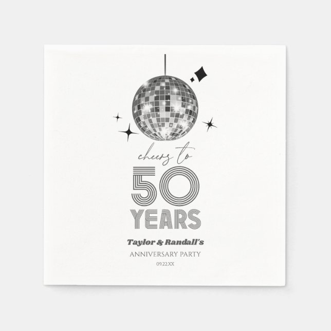 Disco Cheers 50 Years Wedding Anniversary Party Napkins (Front)