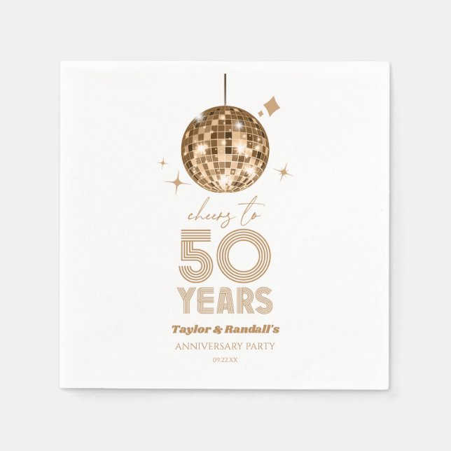 Disco Cheers 50 Years Wedding Anniversary Party Napkins (Front)