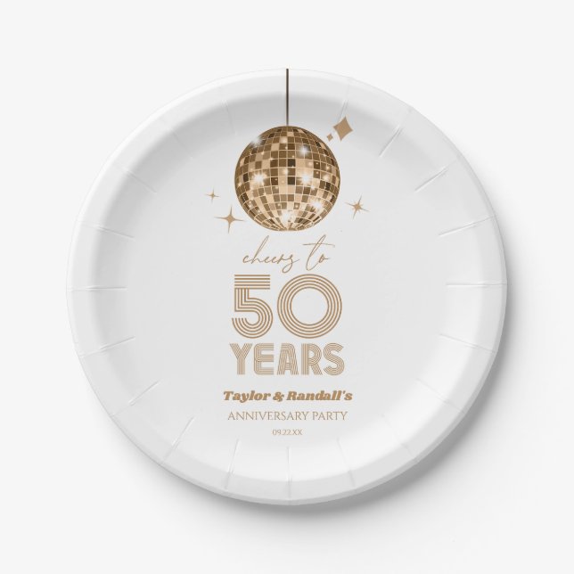 Disco Cheers 50 Years Wedding Anniversary Party Paper Plates (Front)