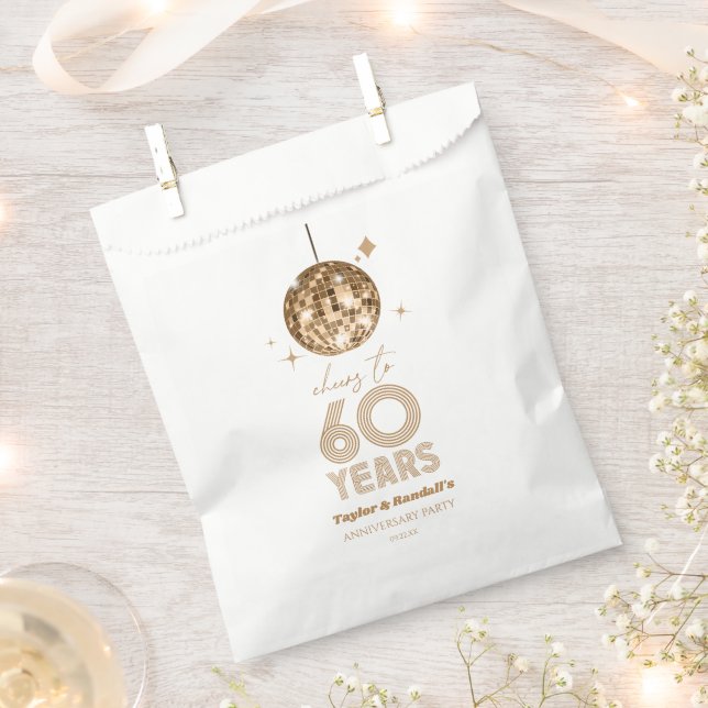 Disco Cheers 60 Years Wedding Anniversary Party Favor Bag (Clipped)